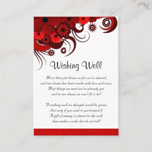 Red and White Floral Wedding Wishing Well Enclosure Card (Front)