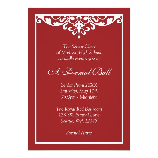 Red And White Flourish Formal Prom Dance Ball Invitation Zazzle Com
