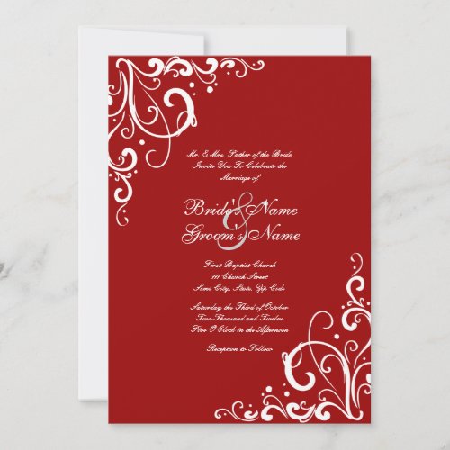 Red and White Flourish Wedding Invitation