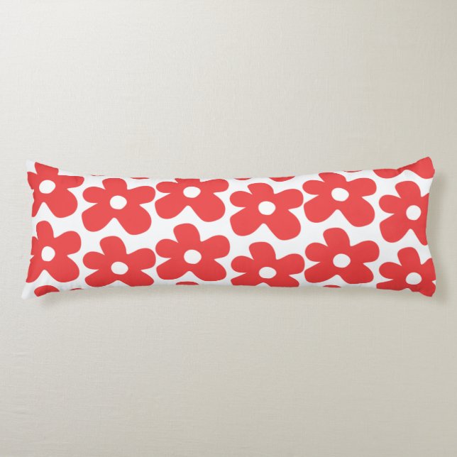 Red and White Flower Boho Retro Spring & Summer  Body Pillow (Front)