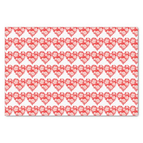 Red and White Flower Hearts Pattern  Tissue Paper