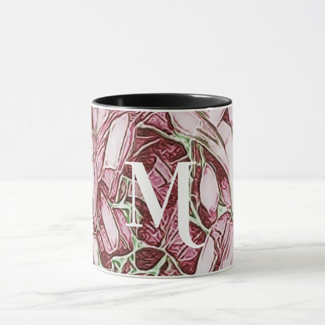 Red And White Flower Monogram  Mug (Center)