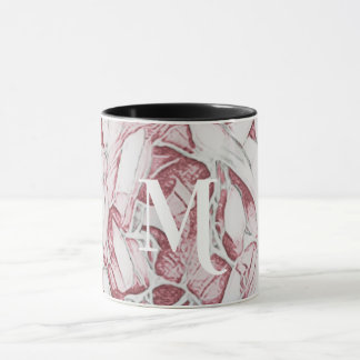 Red And White Flower Monogram Mug