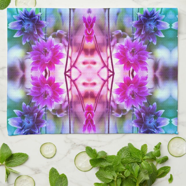 Red And White Flower Pair Abstract Art     Kitchen Towel (Folded)