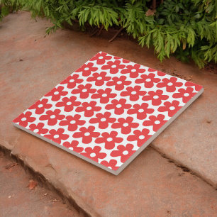 Red and White Flower Y2K Pattern Ceramic Tile