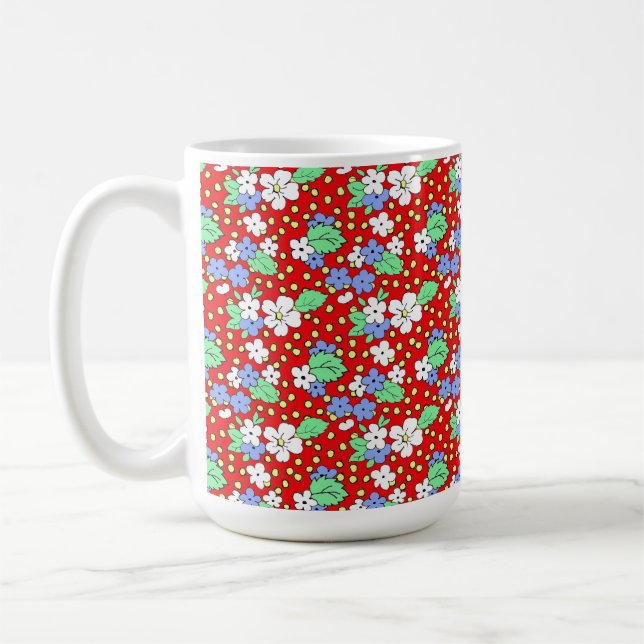Red and white flowers ceramic mug (Left)