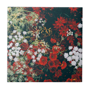 Red and white flowers ceramic tile