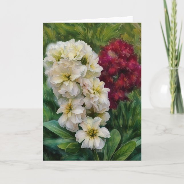 Red and White Flowers Floral Art Note Card (Front)