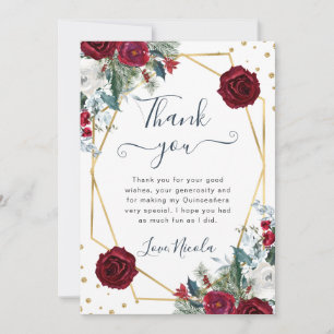 Red and White Flowers Frame Quinceanera Thank You Card