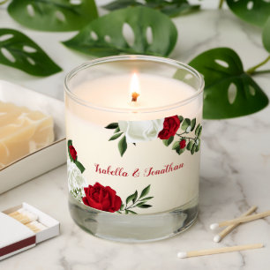 red and white flowers greenery scented candle