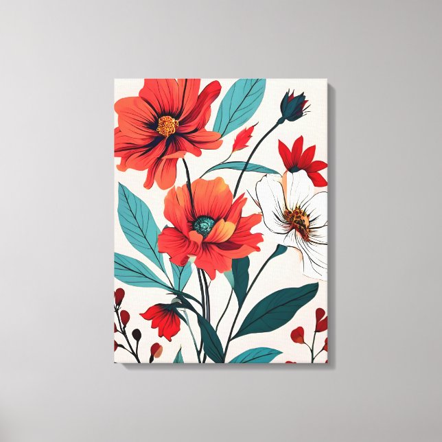  Red and White Flowers on Pink Background Canvas Print (Front)