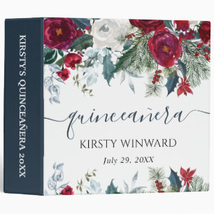 Red and White Flowers Quinceanera Photo Album 3 Ring Binder