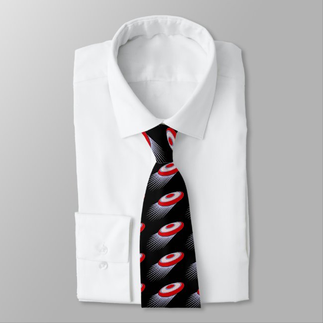 Red and White Flying Frisbee Pattern Tie