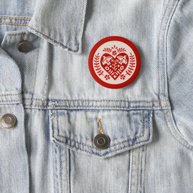 Red and White Folk Art Heart Button (In Situ)