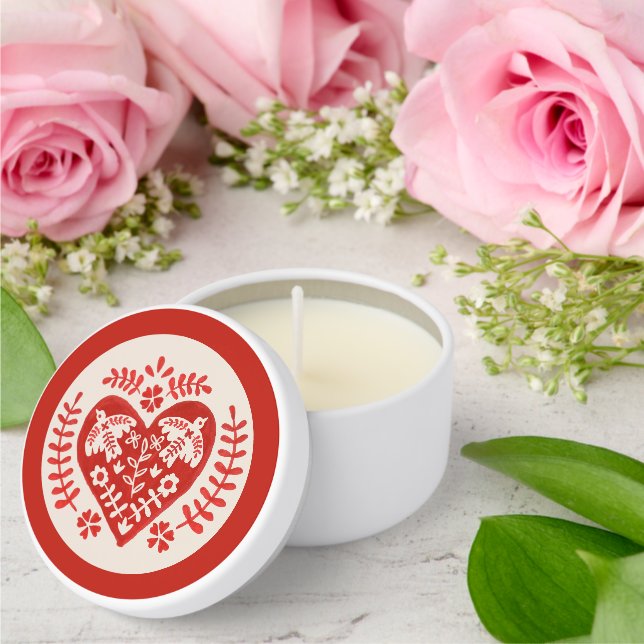 Red and White Folk Art Heart Mini Candle Favors (Insitu (Wedding))