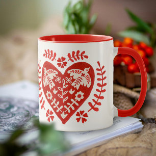 Red and White Folk Art Heart Mug