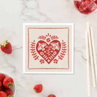 Red and White Folk Art Heart Napkins