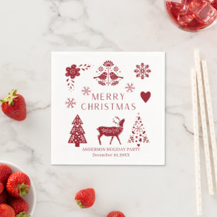 Red and White Folk Paper Napkins