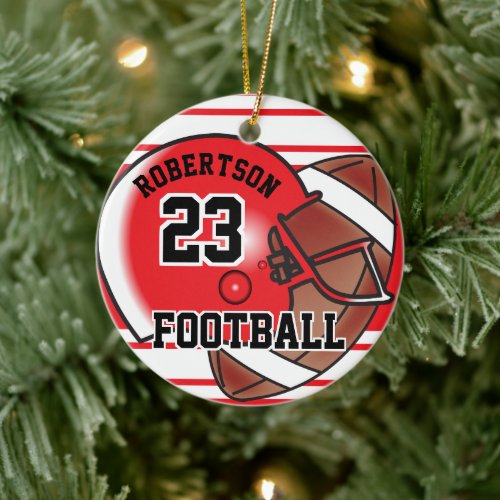 Red and White Football Ceramic Ornament