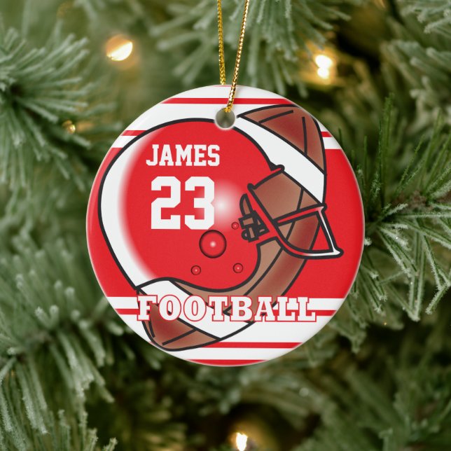 Red and White Football | DIY Name and Number Ceramic Ornament (Tree)