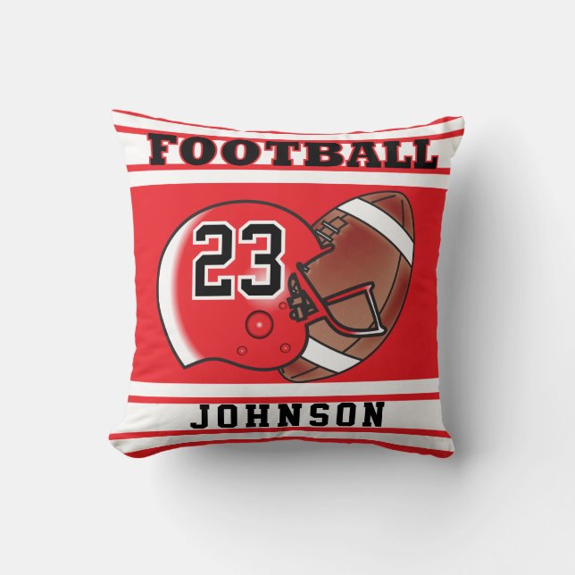 Red and White Football | DIY Name & Number Throw Pillow (Front)