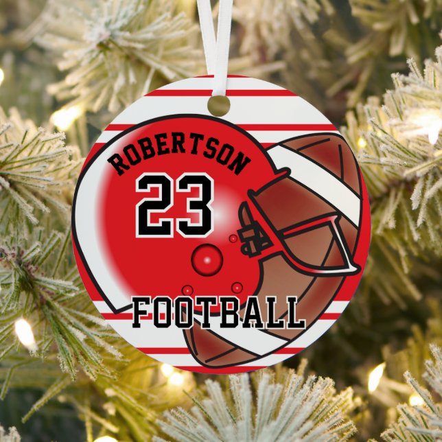 Red and White Football  Metal Ornament (Insitu)