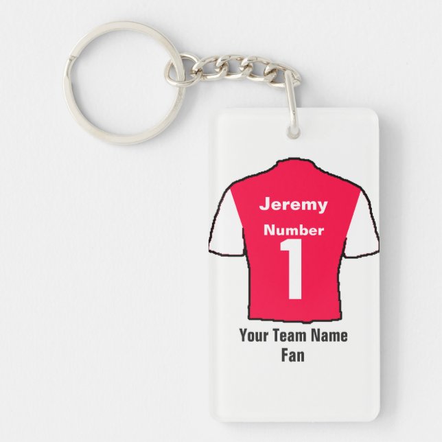 Red and White Football Shirt Choose name and team Keychain (Front)