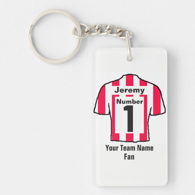 Red and White Football Shirt Choose name and team Keychain (Front)