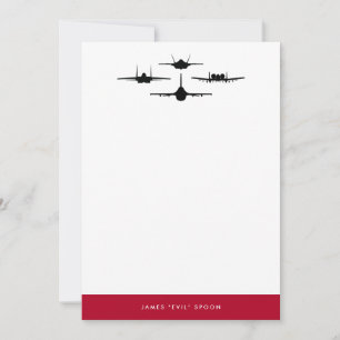 Red and White Four Fighter Jet Silhouette Personal Thank You Card