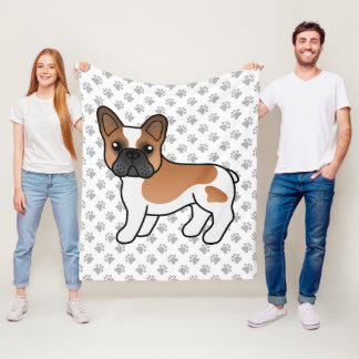 Red And White French Bulldog Cute Cartoon Dog Fleece Blanket