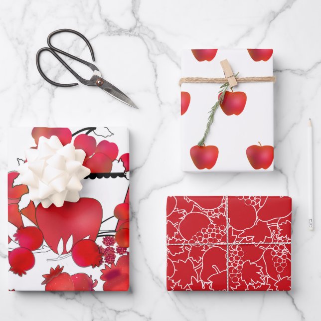 Red and White Fruit Assortment Wrapping Paper Sheets (Front)