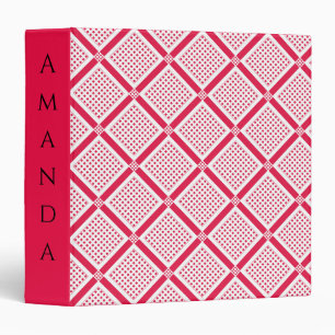 Red and white geometric checkered pattern retro 3 ring binder