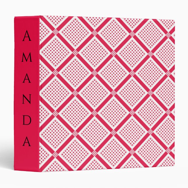 Red and white geometric checkered pattern retro    3 ring binder (Front/Spine)