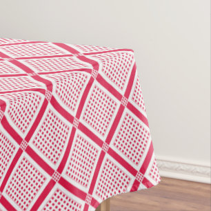 Red and white geometric checkered pattern retro    tablecloth