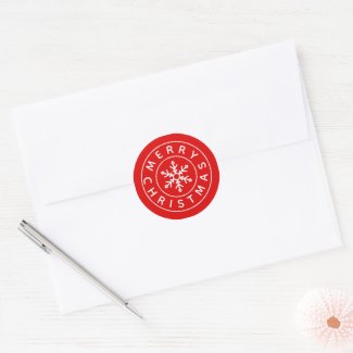 Red and White Geometric Christmas Snowflake Classic Round Sticker