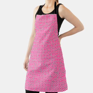 red and white geometric pattern apron