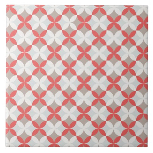 Red and white geometric pattern tile