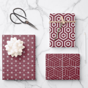 Red and White Geometric Pattern   Wrapping Paper Sheets