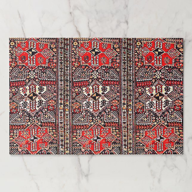 Red and White Geometric Tribal Rug Pattern Paper Pad (Front)