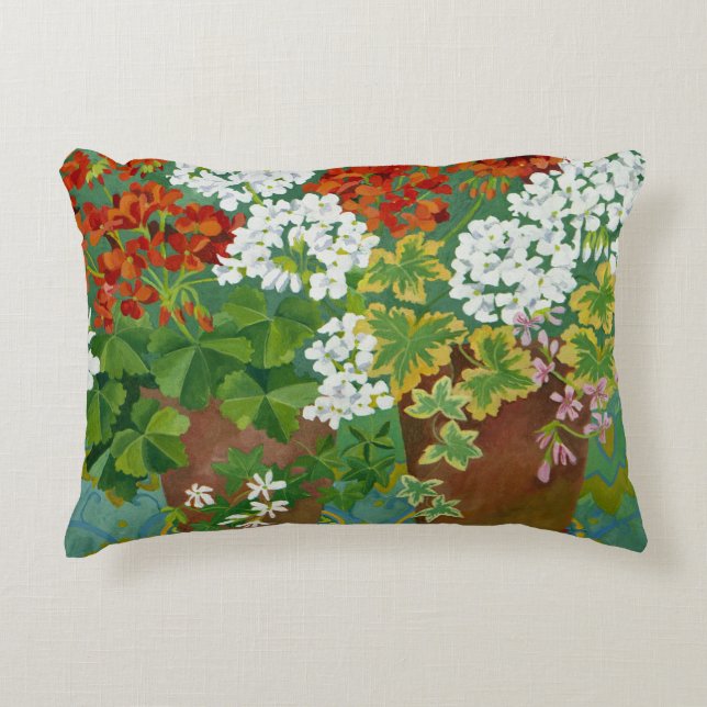 Red and white geraniums in pots 2013 accent pillow (Front)