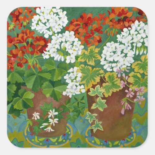 Red and white geraniums in pots 2013 square sticker