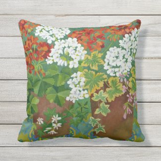 Red and white geraniums in pots 2013 throw pillow