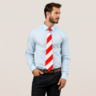 Red and White Giant Diagonal Stripes Neck Tie
