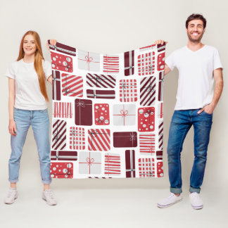 Red and White Gift Boxes Seamless Pattern Fleece Blanket