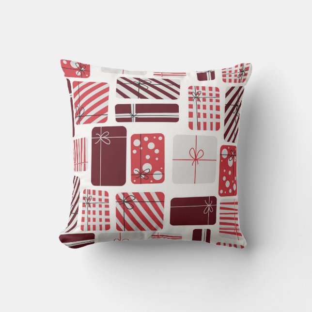 Red and White Gift Boxes Seamless Pattern Throw Pillow (Front)