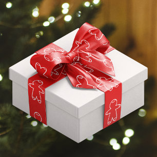 Red and White Gingerbread Men Satin Ribbon