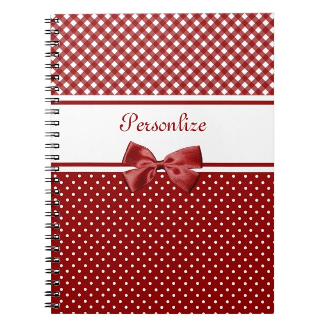 Red and White Gingham and Polka Dots With Name Notebook (Front)