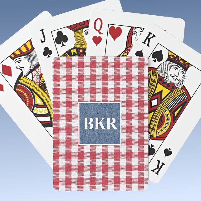 Red and White Gingham, Blue Denim, Initials Poker Cards (Creator Uploaded)