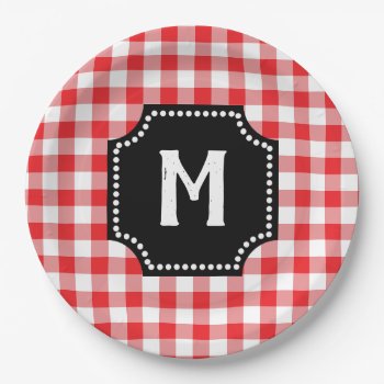 Red And White Gingham Buffalo Check Black Monogram Paper Plates by InitialsMonogram at Zazzle