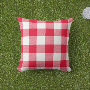 Red and White Gingham Check Buffalo Plaid Outdoor Pillow